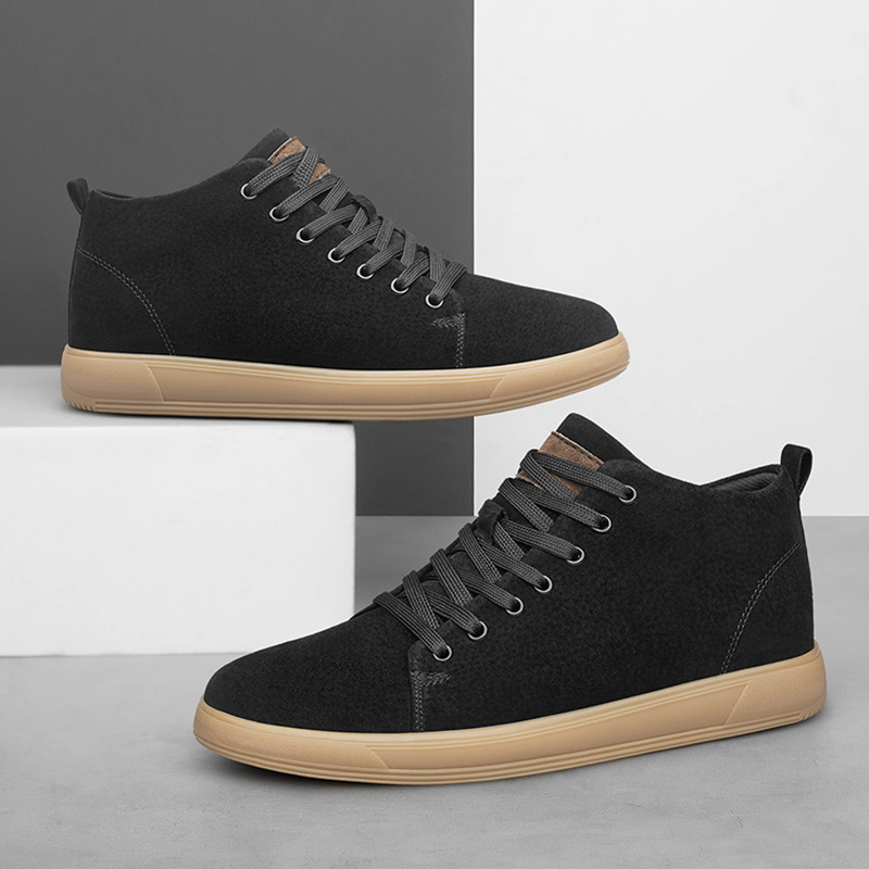 Ανδρικά sneakers με κρυφή αύξηση ύψους 6 cm, βρετανικού στιλ με φαρδιά σόλα, casual αθλητικά παπούτσια από nubuk δέρμα