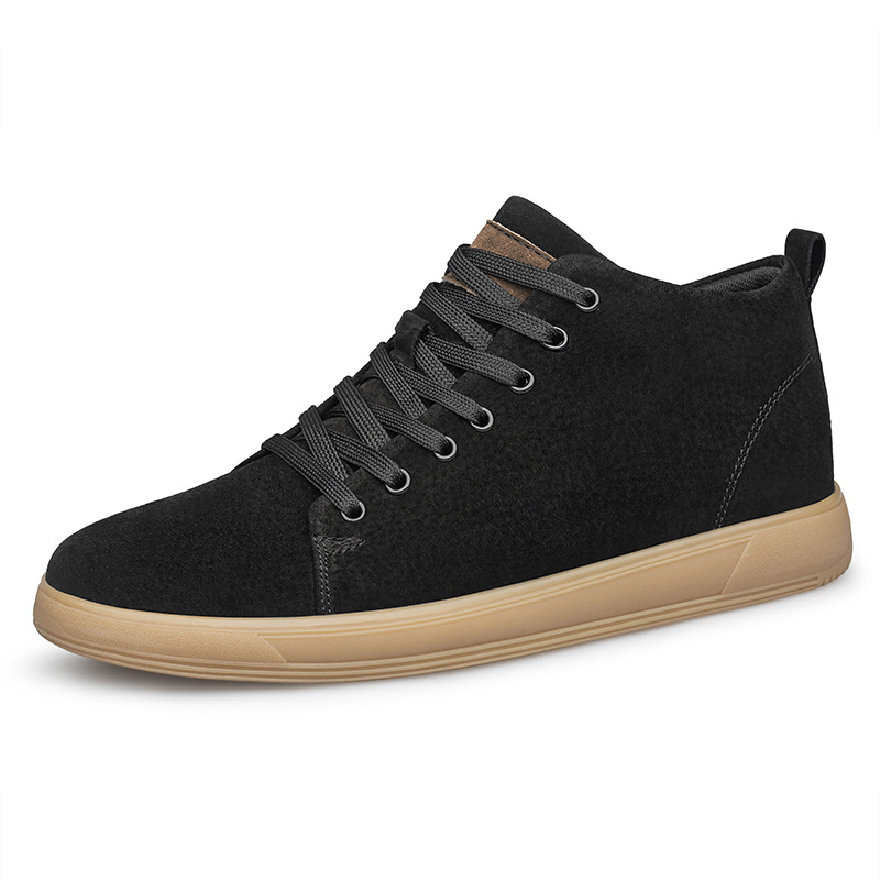 Ανδρικά sneakers με κρυφή αύξηση ύψους 6 cm, βρετανικού στιλ με φαρδιά σόλα, casual αθλητικά παπούτσια από nubuk δέρμα
