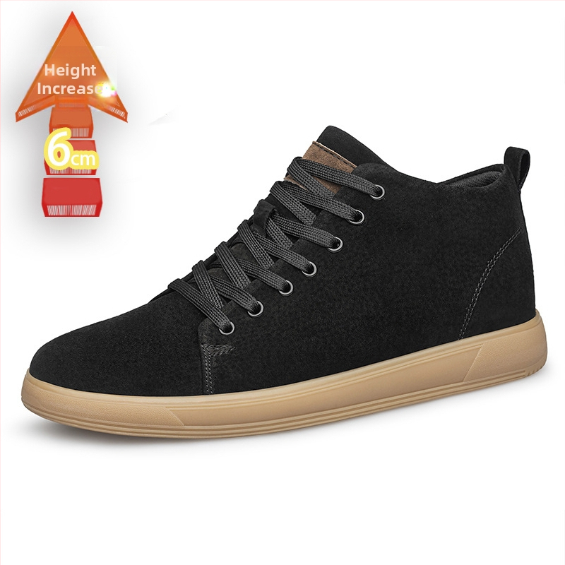 Ανδρικά sneakers με κρυφή αύξηση ύψους 6 cm, βρετανικού στιλ με φαρδιά σόλα, casual αθλητικά παπούτσια από nubuk δέρμα