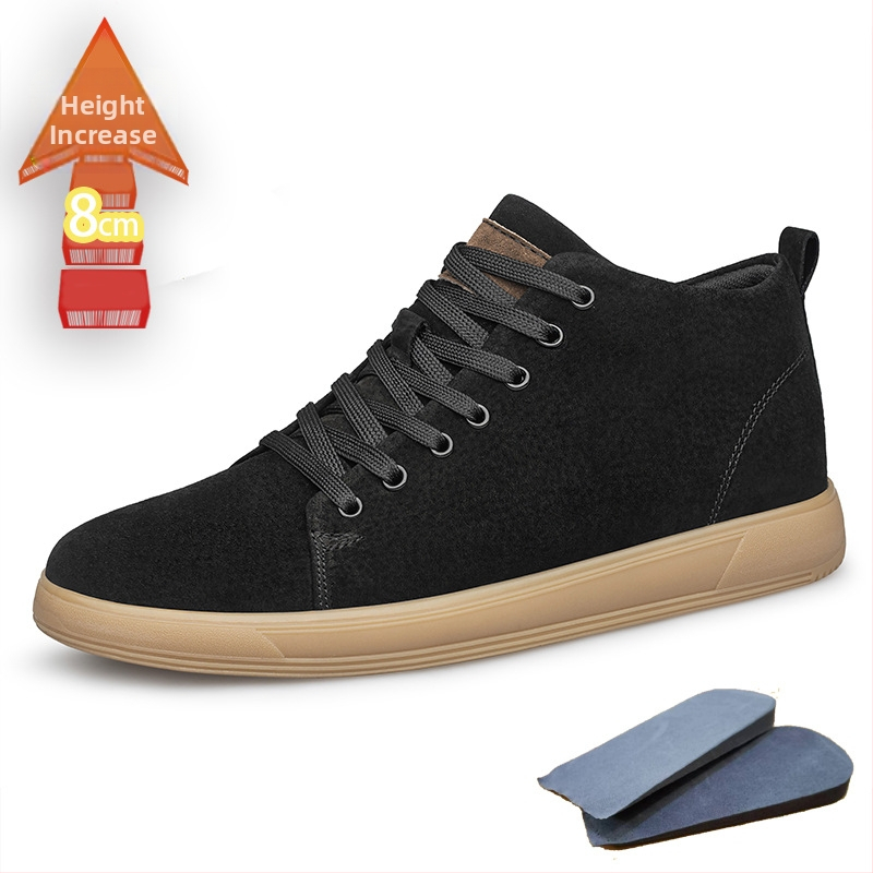 Ανδρικά sneakers με κρυφή αύξηση ύψους 6 cm, βρετανικού στιλ με φαρδιά σόλα, casual αθλητικά παπούτσια από nubuk δέρμα