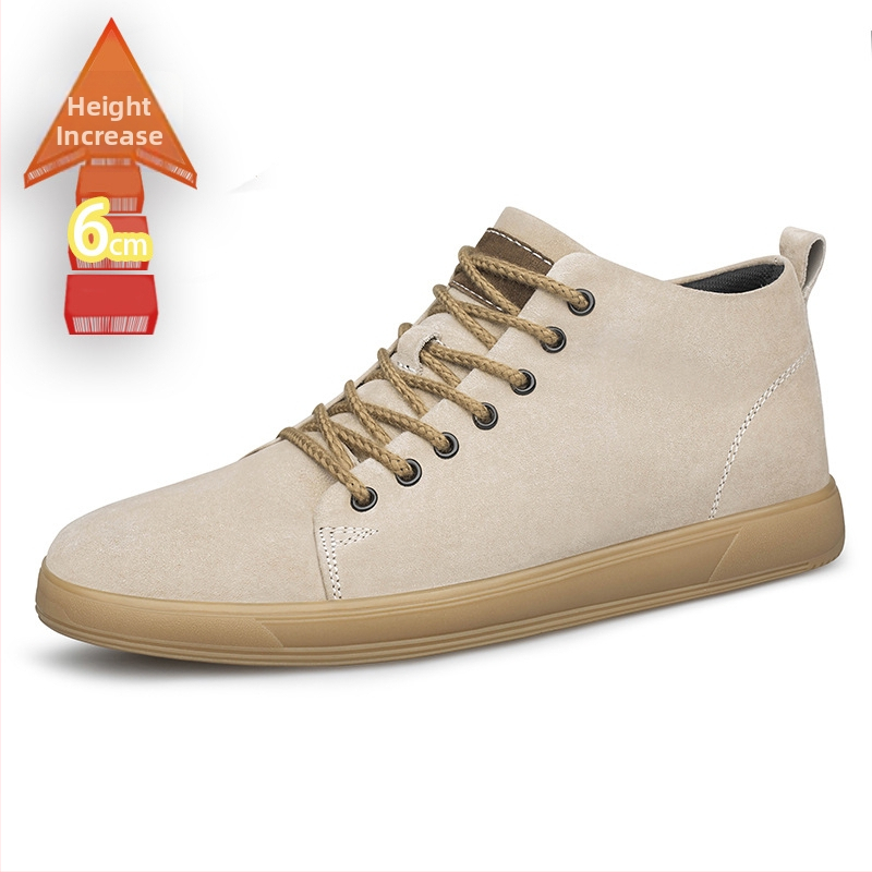 Ανδρικά sneakers με κρυφή αύξηση ύψους 6 cm, βρετανικού στιλ με φαρδιά σόλα, casual αθλητικά παπούτσια από nubuk δέρμα