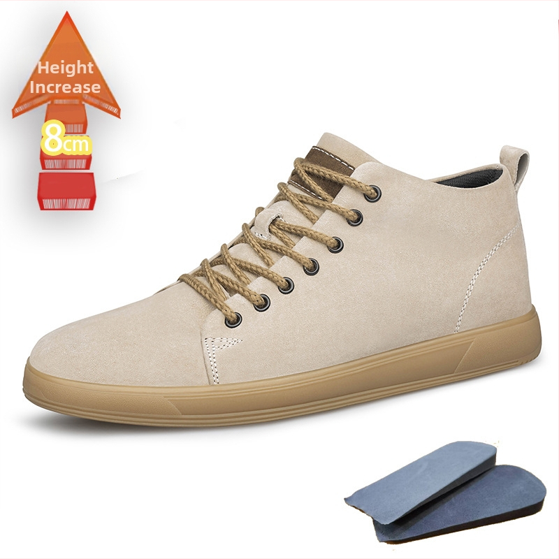 Ανδρικά sneakers με κρυφή αύξηση ύψους 6 cm, βρετανικού στιλ με φαρδιά σόλα, casual αθλητικά παπούτσια από nubuk δέρμα