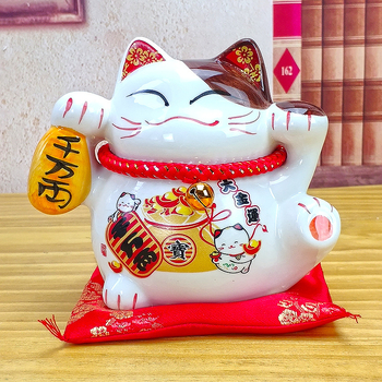 Keramická mačka Maneki Neko, domová dekorácia v japonskom štýle, darček k otvoreniu prevádzky