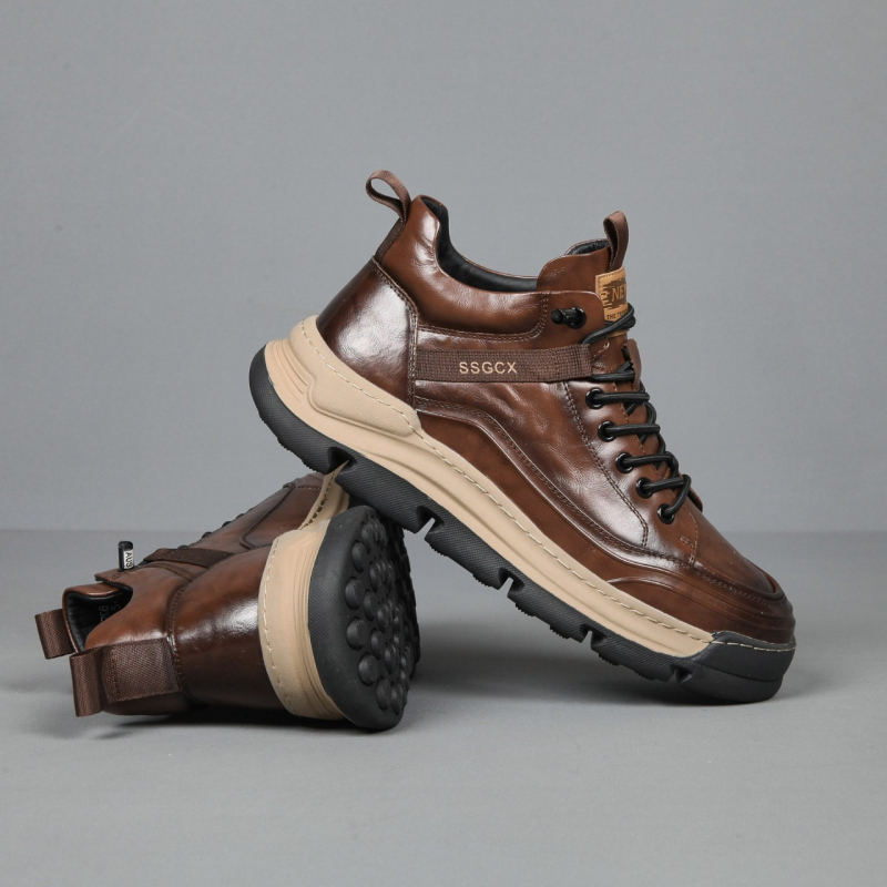 Ανδρικά δερμάτινα sneakers για τον χειμώνα του 2024, με επένδυση φλίς, ψηλό πάνω μέρος, casual στυλ, φαρδιά σόλα