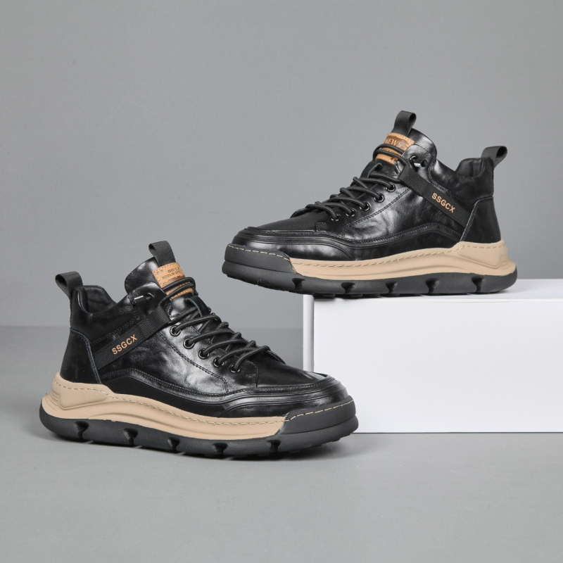 Ανδρικά δερμάτινα sneakers για τον χειμώνα του 2024, με επένδυση φλίς, ψηλό πάνω μέρος, casual στυλ, φαρδιά σόλα