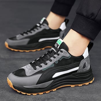 Pánske casual topánky z pravej kože s hrubou podrážkou, pre všetky ročné obdobia, inšpirované Forrest Gump, guľatá špička