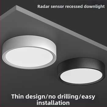 Radarový senzor pohybu, povrchovo montované kruhové LED downlight, hlasové ovládanie, bez otvorov, IR nočné svetlo do chodby