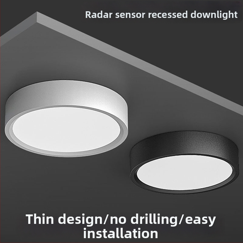 Radarový senzor pohybu, povrchovo montované kruhové LED downlight, hlasové ovládanie, bez otvorov, IR nočné svetlo do chodby