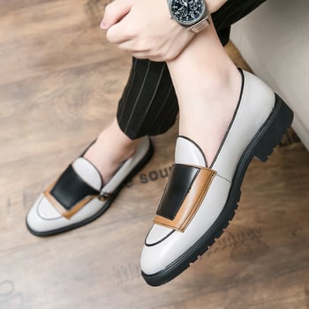 Pantofi bărbați stil britanic, brogă color-block, din piele microfibră, vârf ascuțit, talpă din cauciuc