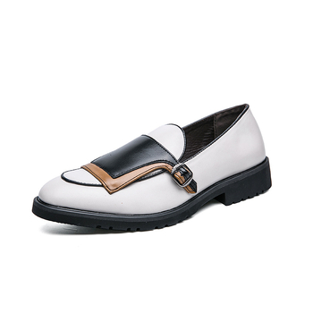 Pantofi bărbați stil britanic, brogă color-block, din piele microfibră, vârf ascuțit, talpă din cauciuc