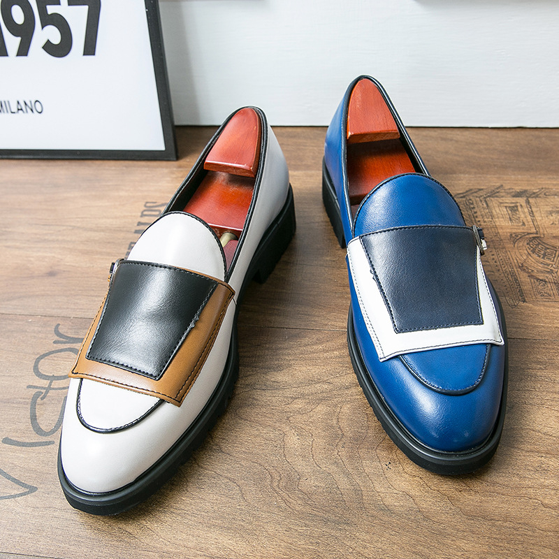 Pantofi bărbați stil britanic, brogă color-block, din piele microfibră, vârf ascuțit, talpă din cauciuc