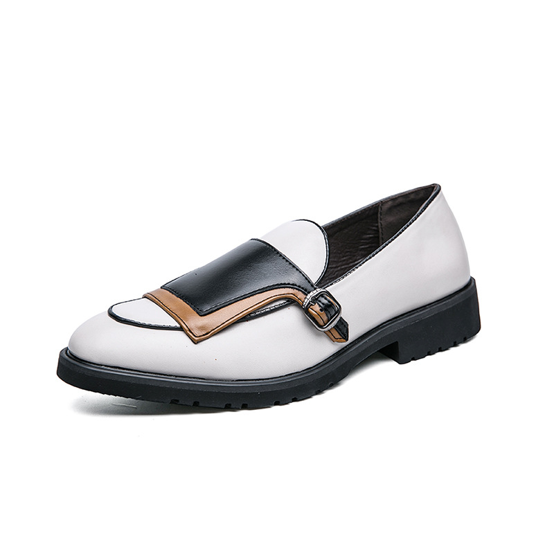 Pantofi bărbați stil britanic, brogă color-block, din piele microfibră, vârf ascuțit, talpă din cauciuc