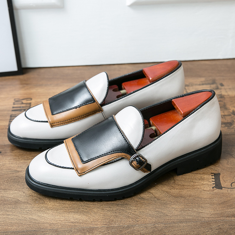 Pantofi bărbați stil britanic, brogă color-block, din piele microfibră, vârf ascuțit, talpă din cauciuc