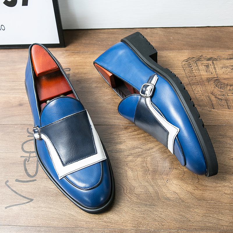 Pantofi bărbați stil britanic, brogă color-block, din piele microfibră, vârf ascuțit, talpă din cauciuc