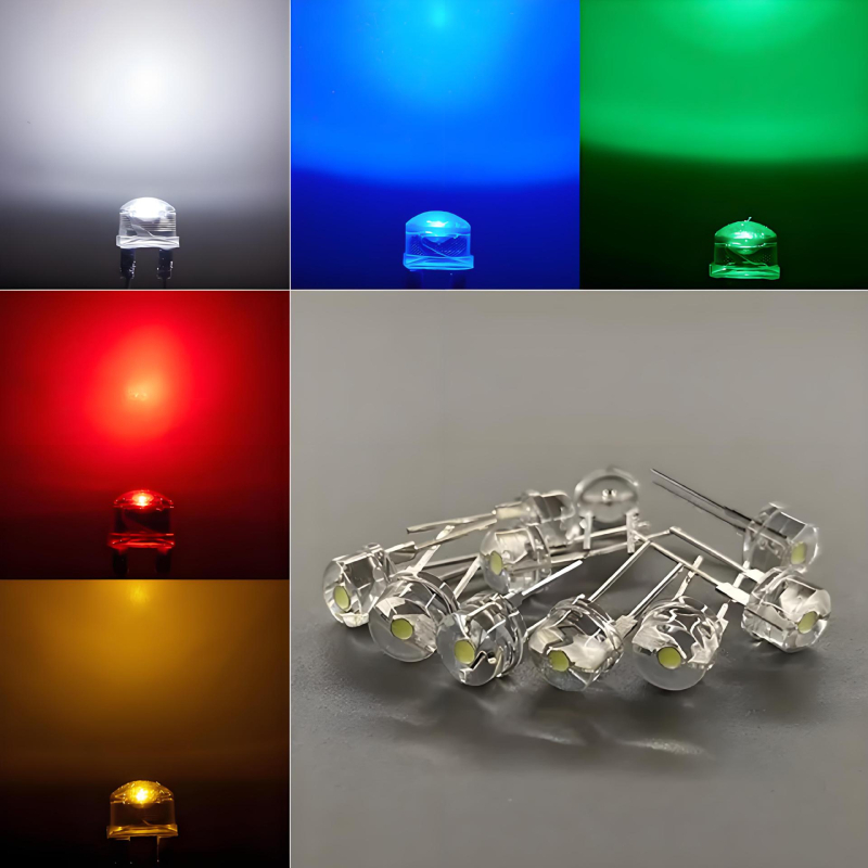 F8mm straw hat LED gyöngyök, inline 0.5W, fehér LED