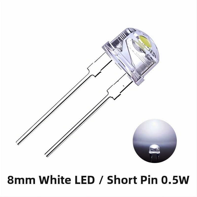 F8mm LED korálky so slamenným klobúkom, inline 0.5W, biela LED