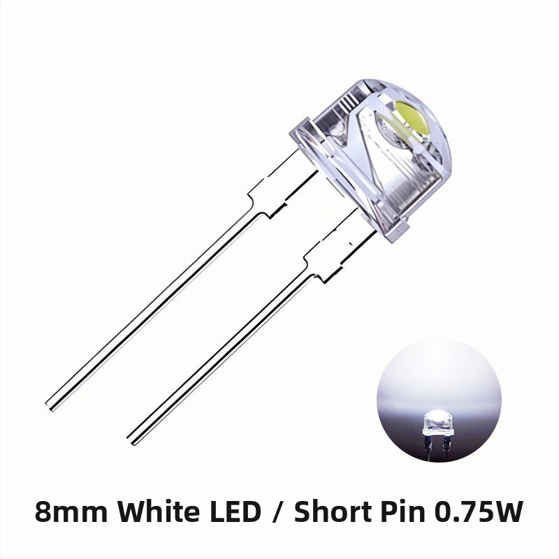 F8mm LED korálky so slamenným klobúkom, inline 0.5W, biela LED