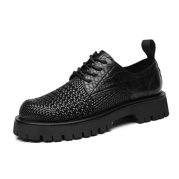 Sandale din piele pentru bărbați, design aerisit cu decupaje, creștere înălțime în interior, vârf rotund, încălțăminte versatilă business-casual