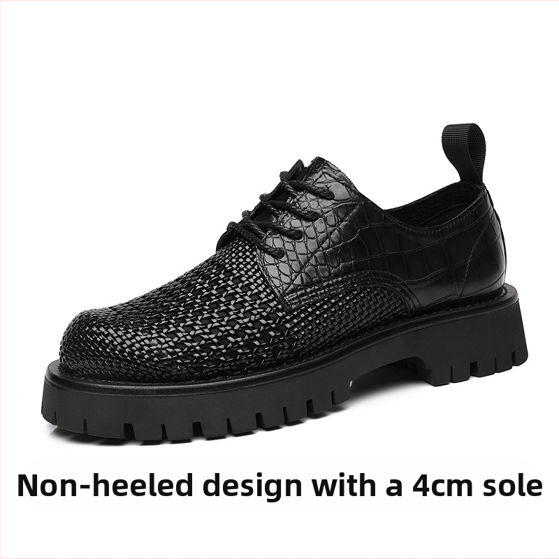Sandale din piele pentru bărbați, design aerisit cu decupaje, creștere înălțime în interior, vârf rotund, încălțăminte versatilă business-casual