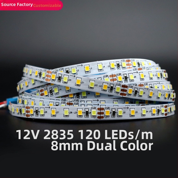 LED лента за гардероб, 12V, 2835 LED, двойна цветова температура, 120 LED, ширина 8 мм, ниско напрежение, рамка с две панели