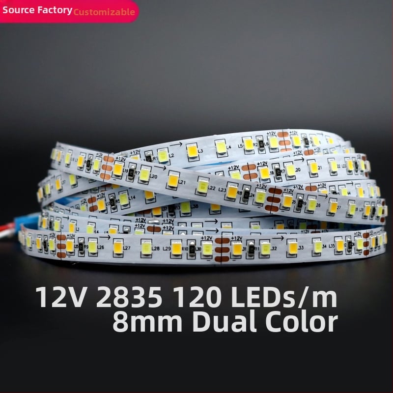 LED лента за гардероб, 12V, 2835 LED, двойна цветова температура, 120 LED, ширина 8 мм, ниско напрежение, рамка с две панели