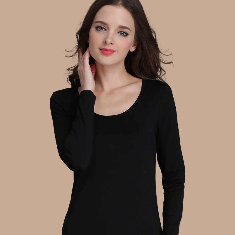 Set de lenjerie termică din bumbac pentru femei – croială slim, top cu mânecă lungă și pantaloni pentru toamnă-iarnă