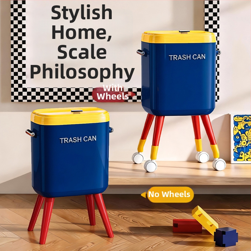 Kôš na odpadky do domácnosti s kolieskami, veľká kapacita (12 L+), ergonomický dizajn, luxusný vzhľad, veko na stlačenie
