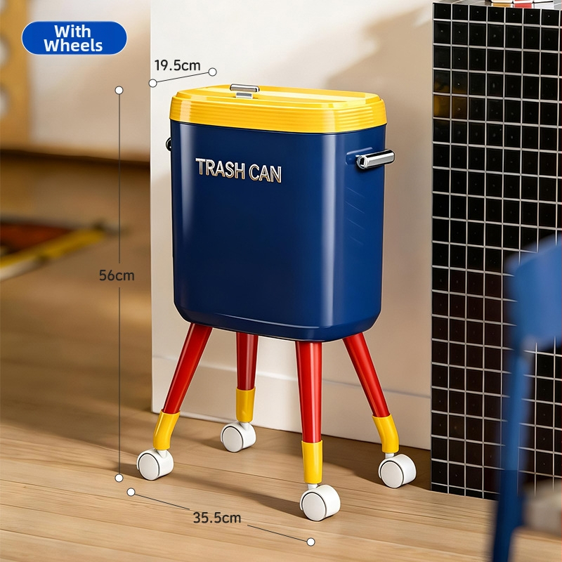 Kôš na odpadky do domácnosti s kolieskami, veľká kapacita (12 L+), ergonomický dizajn, luxusný vzhľad, veko na stlačenie