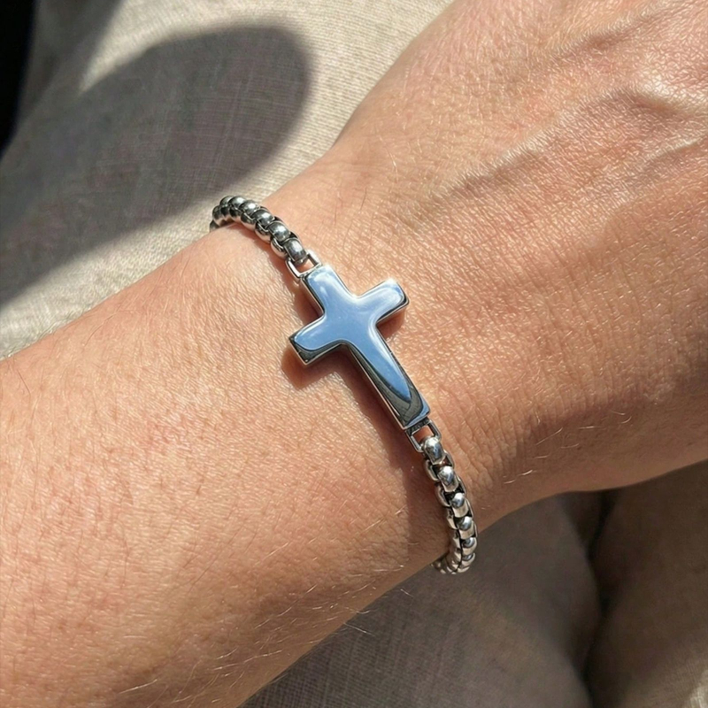 Unisex βραχιόλι από ανοξείδωτο ατσάλι με σταυρό και αλυσίδα, σε στυλ πανκ χιπ-χοπ