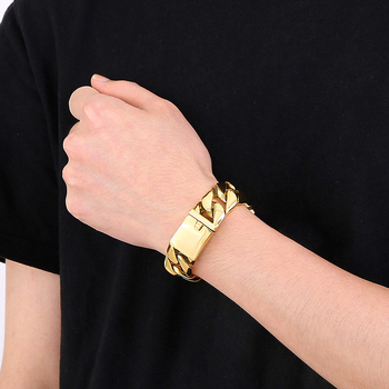 Mužský náramok s kubánskym reťazom, tenký 20 mm z titánovej ocele, geometrický dizajn, personalizovaný