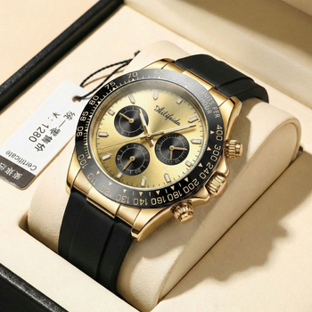 Alyphida 066 Ανδρικό ρολόι Quartz, 41 mm κυκλικός καντράν, μεταλλική κάσα, λουράκι σιλικόνης, φωτιζόμενος καντράν, αδιάβροχο μέχρι 30 m, αναλογικό, επιχειρηματικό στυλ