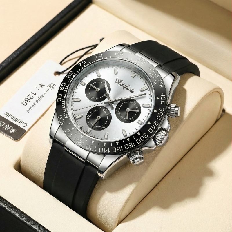 Alyphida 066 Ανδρικό ρολόι Quartz, 41 mm κυκλικός καντράν, μεταλλική κάσα, λουράκι σιλικόνης, φωτιζόμενος καντράν, αδιάβροχο μέχρι 30 m, αναλογικό, επιχειρηματικό στυλ