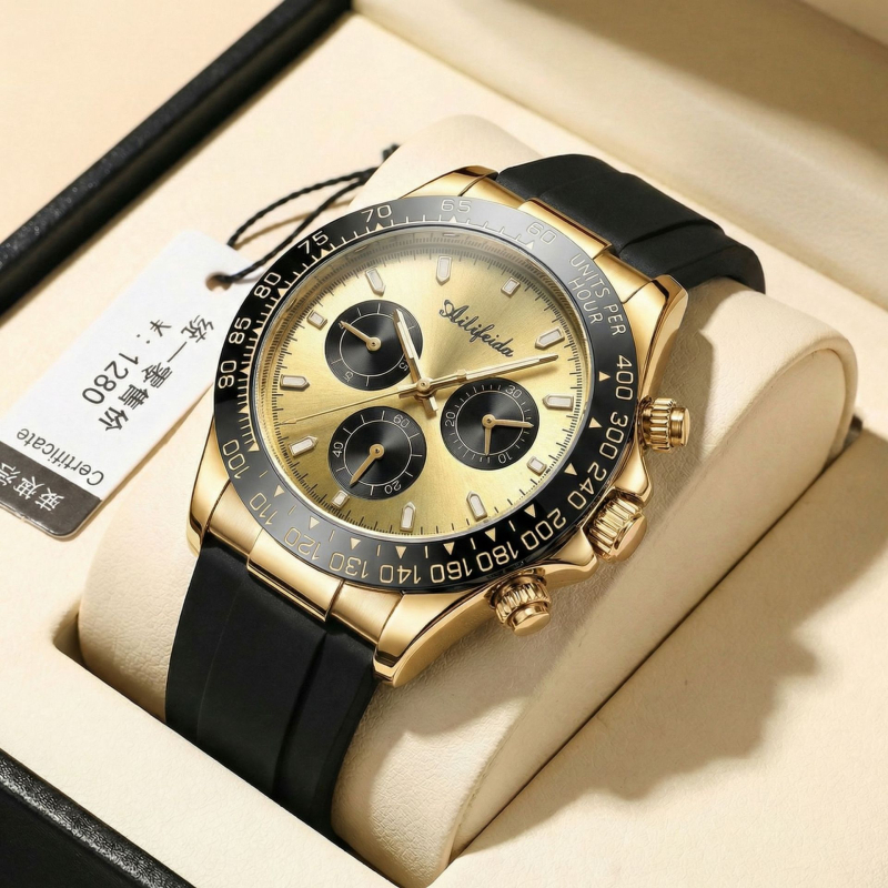 Alyphida 066 Ανδρικό ρολόι Quartz, 41 mm κυκλικός καντράν, μεταλλική κάσα, λουράκι σιλικόνης, φωτιζόμενος καντράν, αδιάβροχο μέχρι 30 m, αναλογικό, επιχειρηματικό στυλ