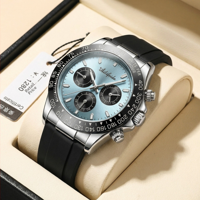 Alyphida 066 Ανδρικό ρολόι Quartz, 41 mm κυκλικός καντράν, μεταλλική κάσα, λουράκι σιλικόνης, φωτιζόμενος καντράν, αδιάβροχο μέχρι 30 m, αναλογικό, επιχειρηματικό στυλ