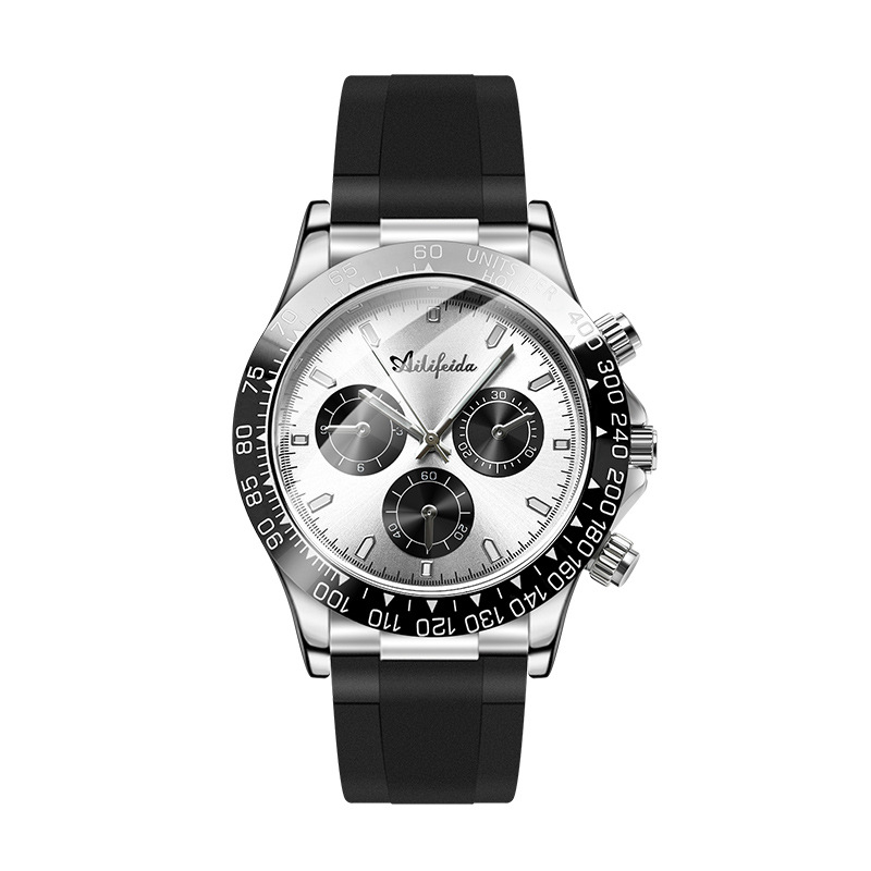 Alyphida 066 Ανδρικό ρολόι Quartz, 41 mm κυκλικός καντράν, μεταλλική κάσα, λουράκι σιλικόνης, φωτιζόμενος καντράν, αδιάβροχο μέχρι 30 m, αναλογικό, επιχειρηματικό στυλ