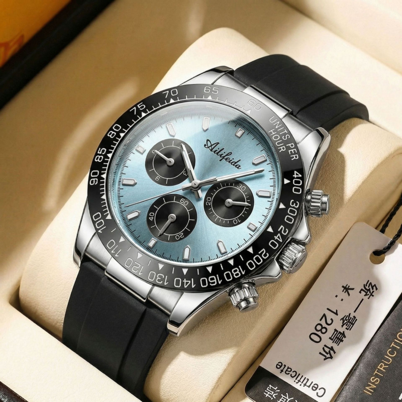 Alyphida 066 Ανδρικό ρολόι Quartz, 41 mm κυκλικός καντράν, μεταλλική κάσα, λουράκι σιλικόνης, φωτιζόμενος καντράν, αδιάβροχο μέχρι 30 m, αναλογικό, επιχειρηματικό στυλ