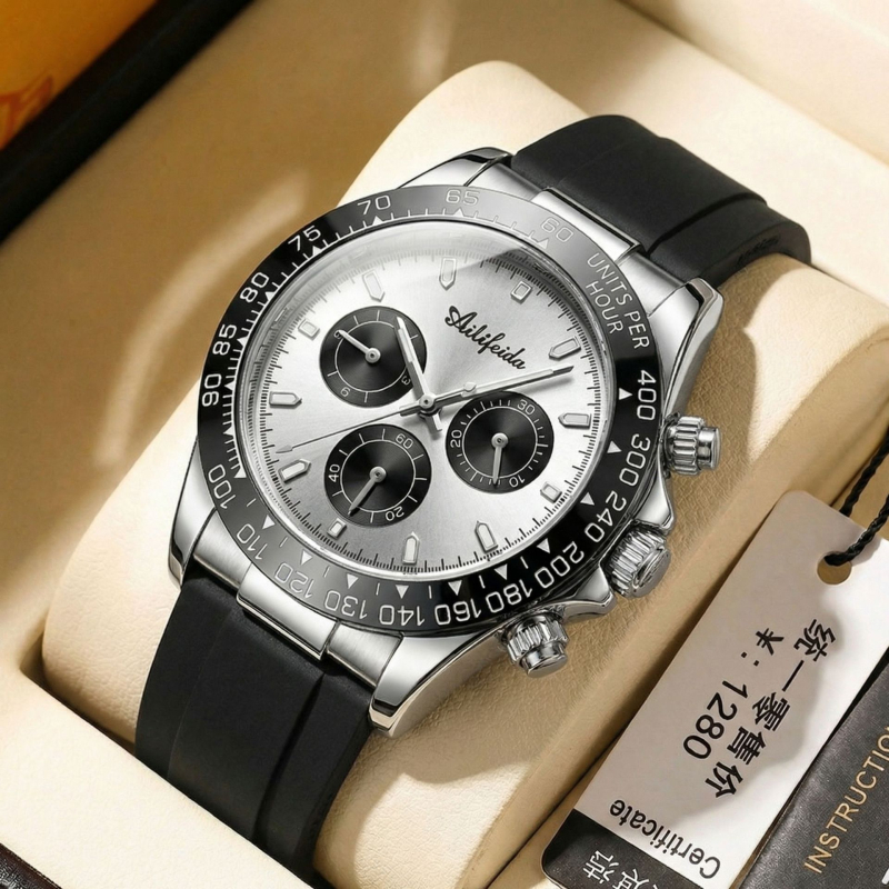 Alyphida 066 Ανδρικό ρολόι Quartz, 41 mm κυκλικός καντράν, μεταλλική κάσα, λουράκι σιλικόνης, φωτιζόμενος καντράν, αδιάβροχο μέχρι 30 m, αναλογικό, επιχειρηματικό στυλ