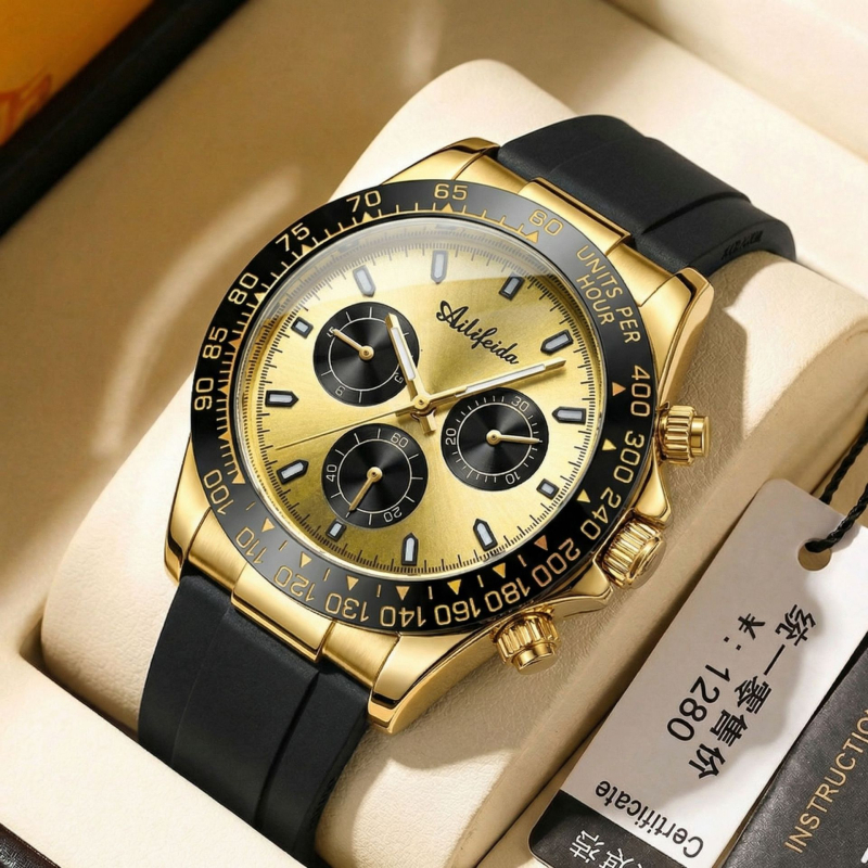 Alyphida 066 Ανδρικό ρολόι Quartz, 41 mm κυκλικός καντράν, μεταλλική κάσα, λουράκι σιλικόνης, φωτιζόμενος καντράν, αδιάβροχο μέχρι 30 m, αναλογικό, επιχειρηματικό στυλ
