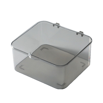 Priehľadná skladovacia krabička s vekom na stole, prachotesná, plastový košík do kancelárie, obývačky a na občerstvenie