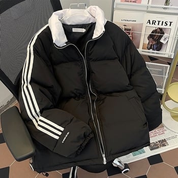 Geacă de iarnă cu guler înalt, umplutură din bumbac cu puf, pentru unisex – groasă, caldă, croială lejeră, stil 2025
