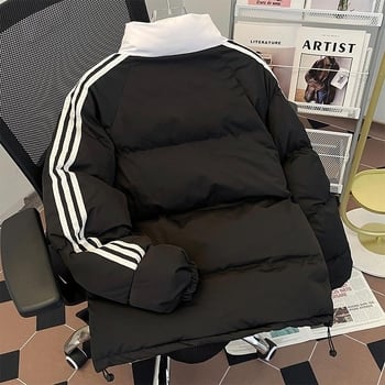 Geacă de iarnă cu guler înalt, umplutură din bumbac cu puf, pentru unisex – groasă, caldă, croială lejeră, stil 2025