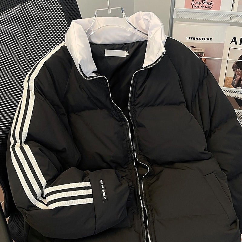 Geacă de iarnă cu guler înalt, umplutură din bumbac cu puf, pentru unisex – groasă, caldă, croială lejeră, stil 2025