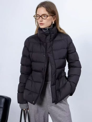 Női rövid tollkabát fehér kacsatollal, Slim Fit, 2025 téli szezon, poliészter külső