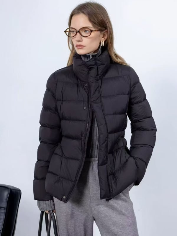 Női rövid tollkabát fehér kacsatollal, Slim Fit, 2025 téli szezon, poliészter külső