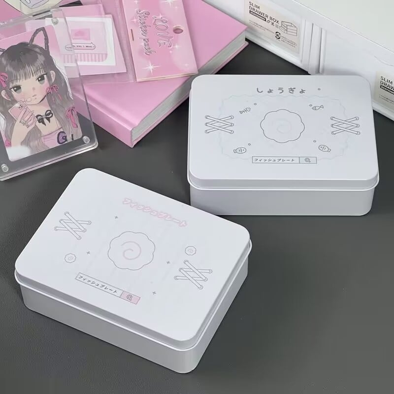 Malá kovová krabička s vekom, roztomilým motívom ryby, štýl Instagram, stolný úložný box na kancelárske potreby, 12×9×4 cm