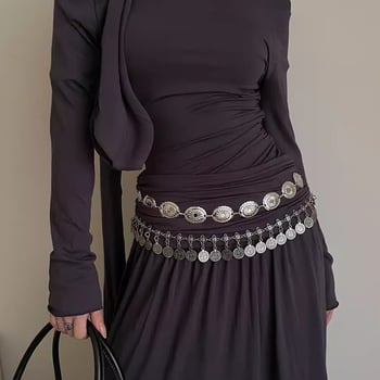 Dámska pásová retiazka v etno štýle, bohémsky kovový opasok na šaty alebo nohavice, elegantný a univerzálny.