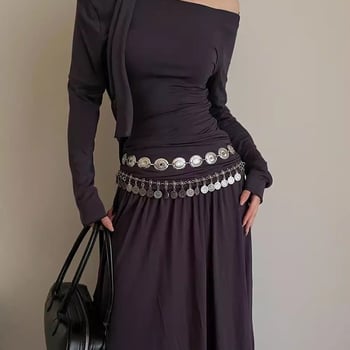 Dámska pásová retiazka v etno štýle, bohémsky kovový opasok na šaty alebo nohavice, elegantný a univerzálny.