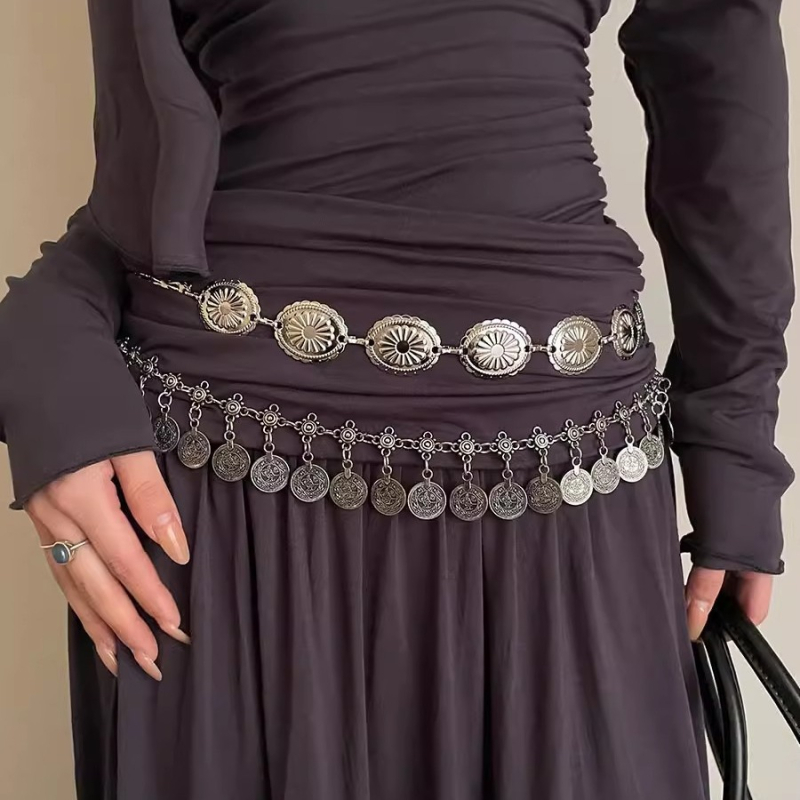 Dámska pásová retiazka v etno štýle, bohémsky kovový opasok na šaty alebo nohavice, elegantný a univerzálny.