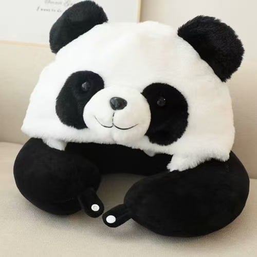 Rajzolt mókus-panda kapucnis U-alakú párna utazáshoz és naphoz, fényblokkoló