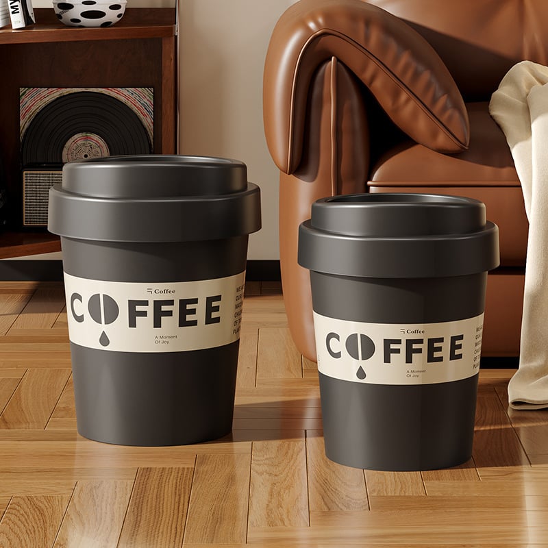 Koš na odpadky tvaru šálky na kávu s výklopným vekom, 7 l, plast, valcovitý, do spálne, obývačky, kuchyne a kancelárie
